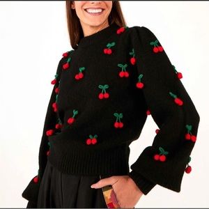 Farm Rio Crochet Cherry Pullover Sweater